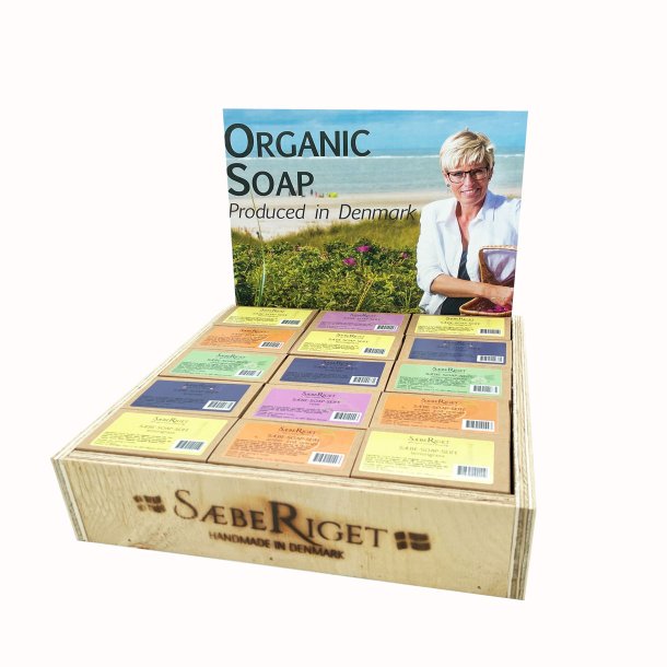 Woodbox with 30 pieces of soap